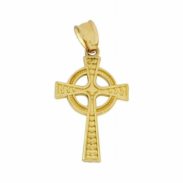 Solid 14k Yellow Gold Irish Celtic Trinity Cross 1" Pendant Necklace