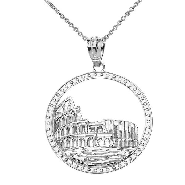 14K Solid Gold Historic Rome Colosseum Pendant Necklace - Yellow, Rose, or White