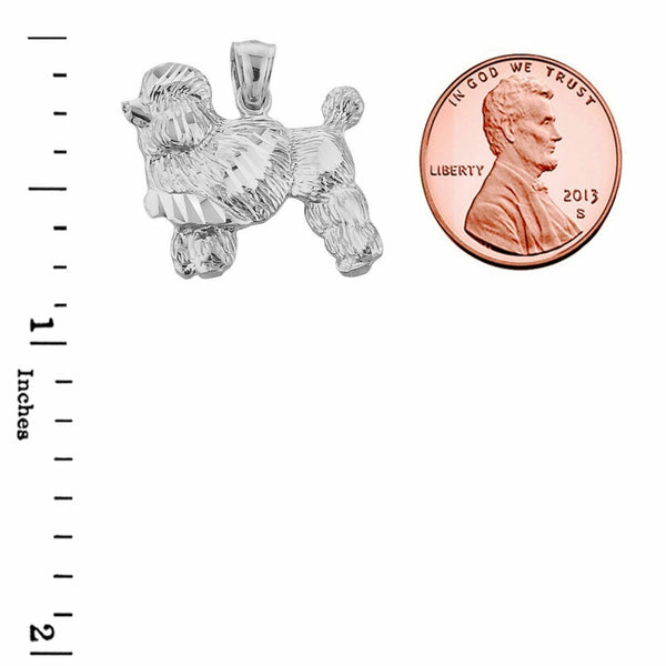 925 Sterling Silver Diamond Cut Poodle Charm Pendant Necklace