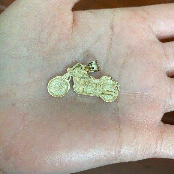 10k Yellow Gold Motorcycle Chopper Custom Harley Bike Davidson Pendant