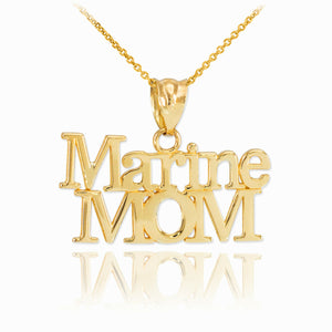14K Solid Yellow Gold Marine Mom Pendant Necklace