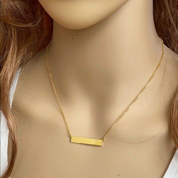 925 Sterling Silver Yellow Gold Plated Bar Plate Geometric 16"-18" Necklace