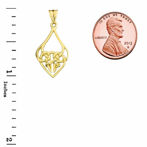 14k Solid Yellow Gold Designer Celtic Knot Statement Pendant Necklace