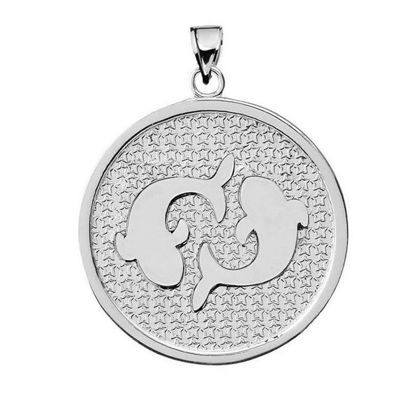 .925 Sterling Silver Zodiac Sign Pisces Disc Pendant Necklace
