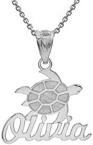 Personalized Engrave Name Silver Good Luck Sea Turtle Pendant Necklace