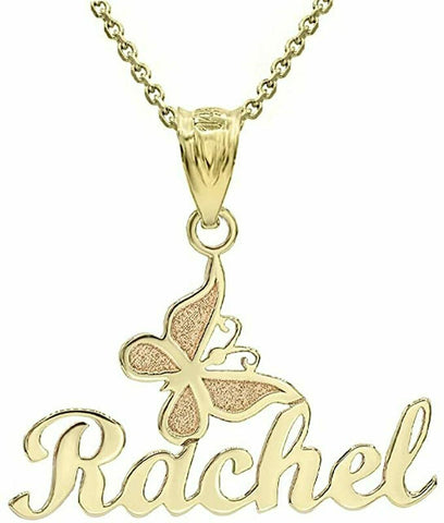 Personalized Engrave Name 10k 14k Solid Gold Butterfly Pendant Necklace
