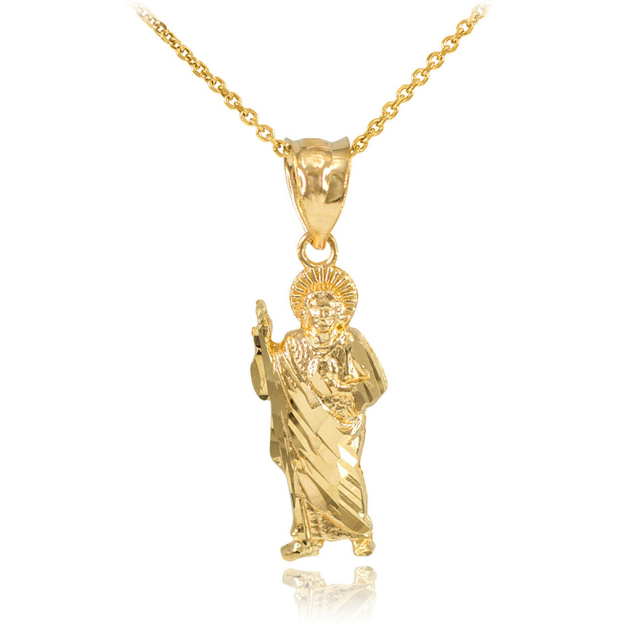 10k Solid Gold St. Saint Jude Pendant Necklace (Yellow, Rose, White)