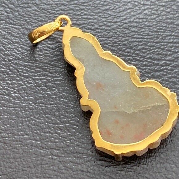 14K Real solid Gold Genuine Natural Jade Kwan Yin Lady Buddha Pendant Necklace