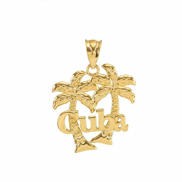 14k Solid Yellow Gold Cuba Palm Tree Pendant Charm Necklace