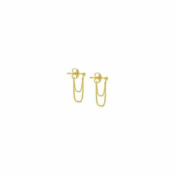 14K Solid Gold Double Drape Front To Back Dainty Stud Earrings - Minimalist