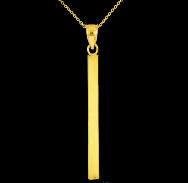 14K Solid Yellow Gold Vertical Thin Straight Bar Geometric Necklace