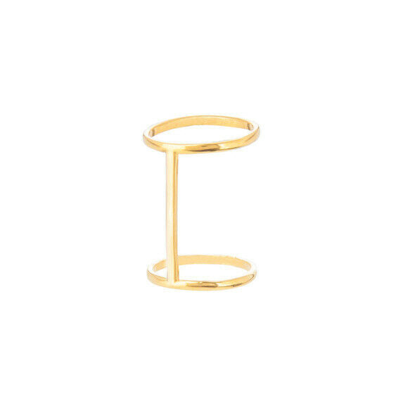 925 Sterling Silver Bar Connect Double Band Ring (Yellow Gold, Rose Gold Plated)