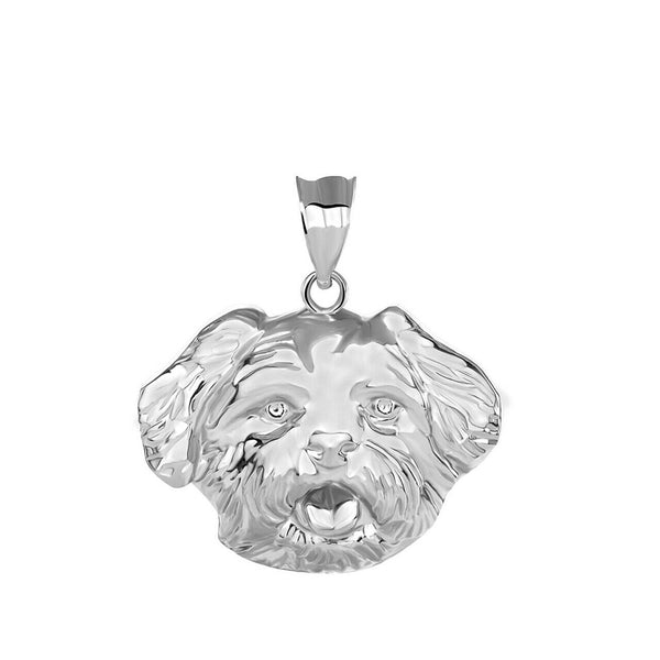 Solid Gold Dog Maltese Head Detailed Dog Sports Pendant Necklace