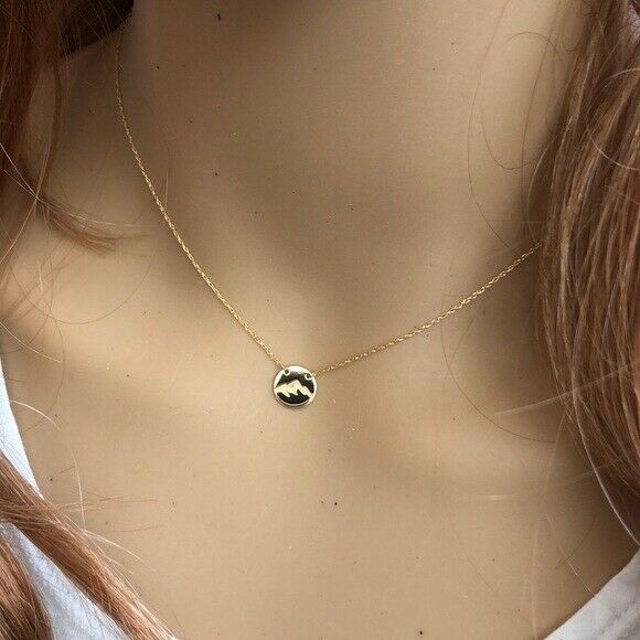 14K Solid Gold Mini Disk Disc Engrave Mountain Dainty Necklace - Minimalist