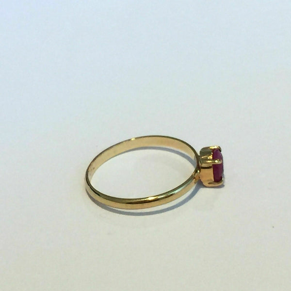 14K Solid Yellow Gold Mini Red Ruby Women Ring Minimalist Size 5.5
