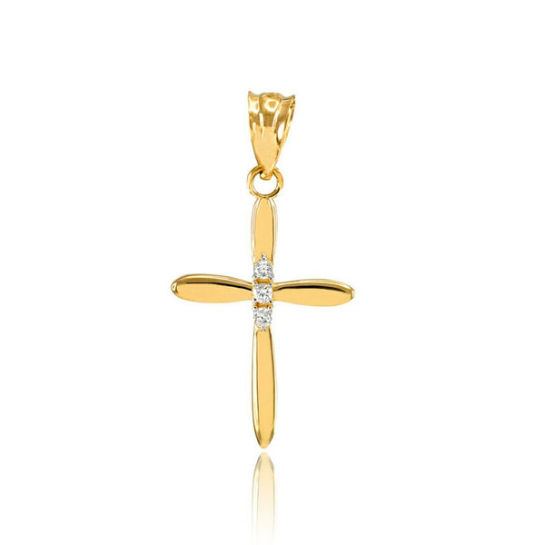 Solid 10k Yellow Gold Dainty Diamond Cross Pendant Necklace 16", 18", 20" 22"
