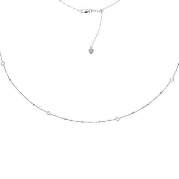 Sterling Silver 925 Tiny Bead CZ Adjustable Choker Necklace