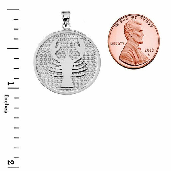 .925 Sterling Silver Zodiac Sign Cancer Disc Pendant Necklace