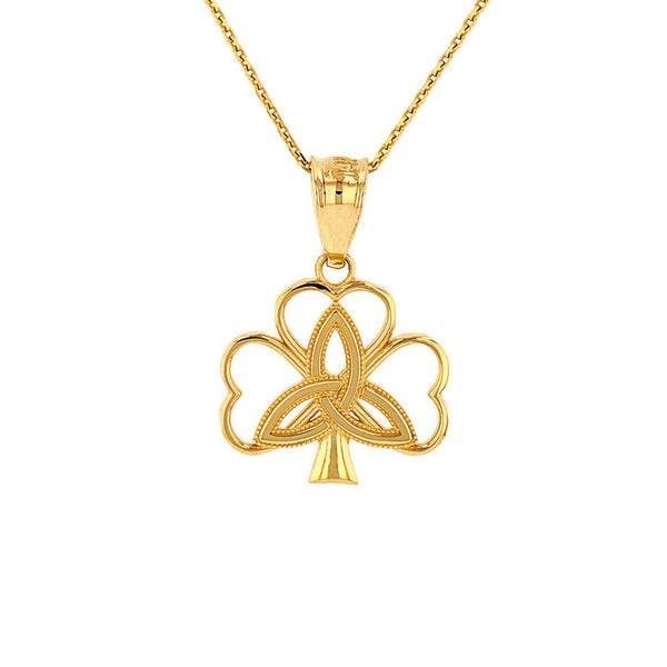 10K Solid Gold Triquetra Irish Celtic Clover Charm Pendant Necklace