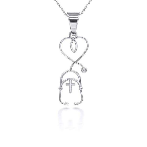 14K Solid Gold Stethoscope Cross Pendant Necklace  - Yellow, Rose, White