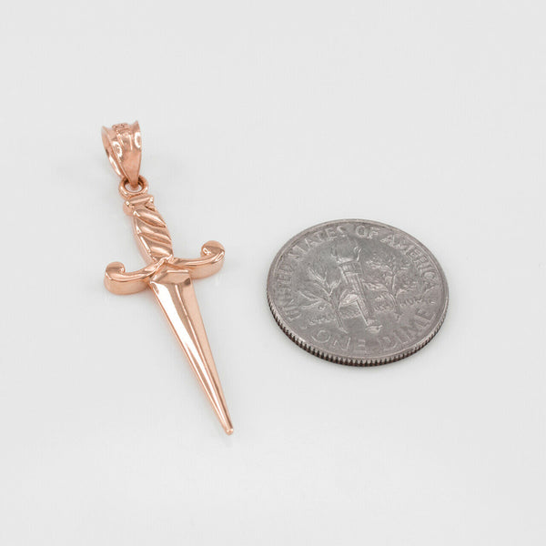 14K Solid Gold Dagger Knife Charm Pendant - Rose Gold