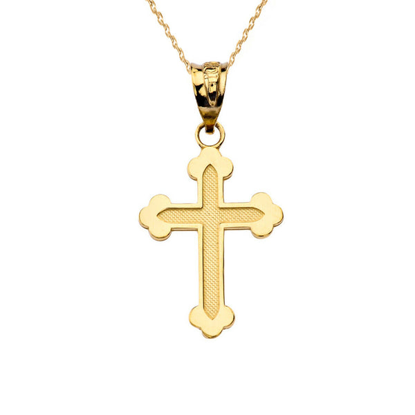 Solid 10k Yellow Gold Dainty Greek Orthodox Cross Pendant Necklace