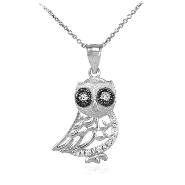 14K Solid Gold Bohemian Owl Diamond Pendant Necklace - Yellow, Rose, or White