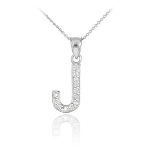 925 Sterling Silver Letter "J" Initial CZ Monogram Pendant Necklace 16 18 20 22"