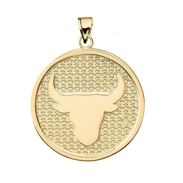 10K Solid Gold Taurus Zodiac Sign Disc Round Pendant Necklace 16" 18" 20" 22"
