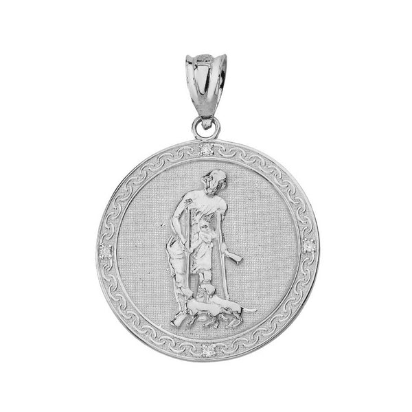 Sterling Silver St. Saint Lazarus Engravable Medallion Pendant Necklace S, L