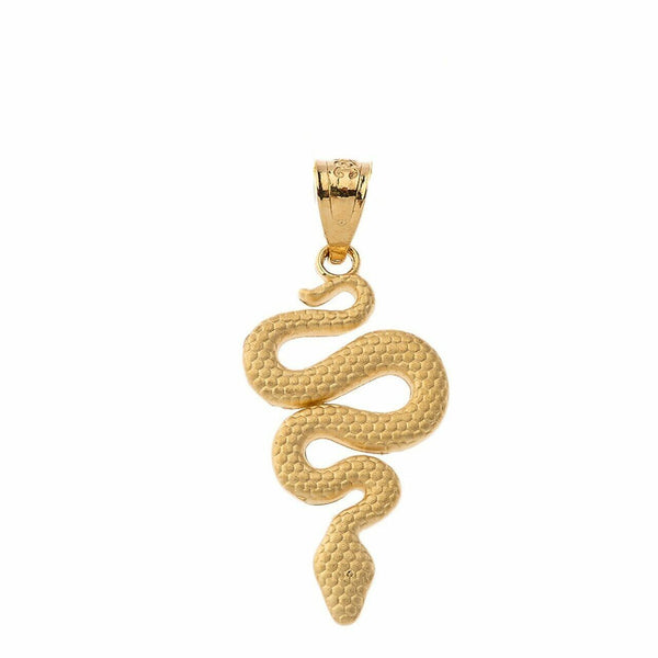 Solid 14k Yellow Gold Textured Snake-Serpent Pendant Necklace