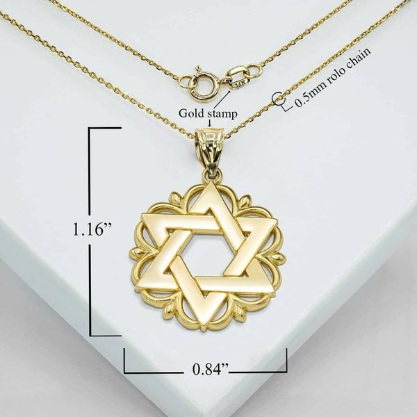 14K Solid Gold Star Of David Pendant Necklace - Yellow, Rose, or White