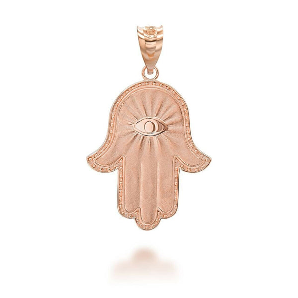 10K Solid Gold Hamsa All Seeing Eye Evil Eye Pendant Necklace