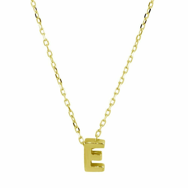 .925 Sterling Silver Gold Plated Small Initial letter E Dainty Necklace