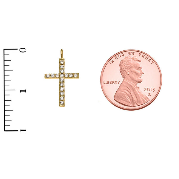 10k Solid Yellow Gold Mini Elegant Diamond Cross Pendant Necklace