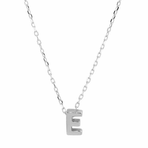 NWT 925 Sterling Silver Rhodium Plated Small Initial E Necklace 16-18" adjust