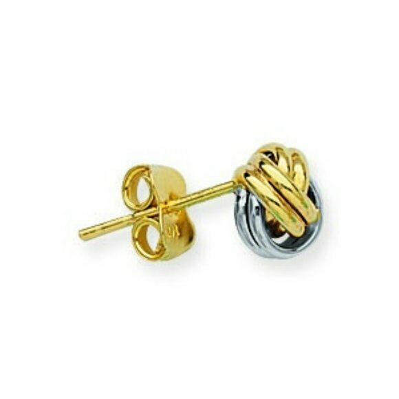 Small 14k Solid Gold Loveknot Love-Knot Stud Earrings - Yellow White 6 mm