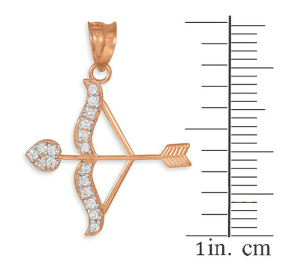 10k 14k Solid Gold Diamond Cupid Arrow Bow Love Heart Pendant Necklace