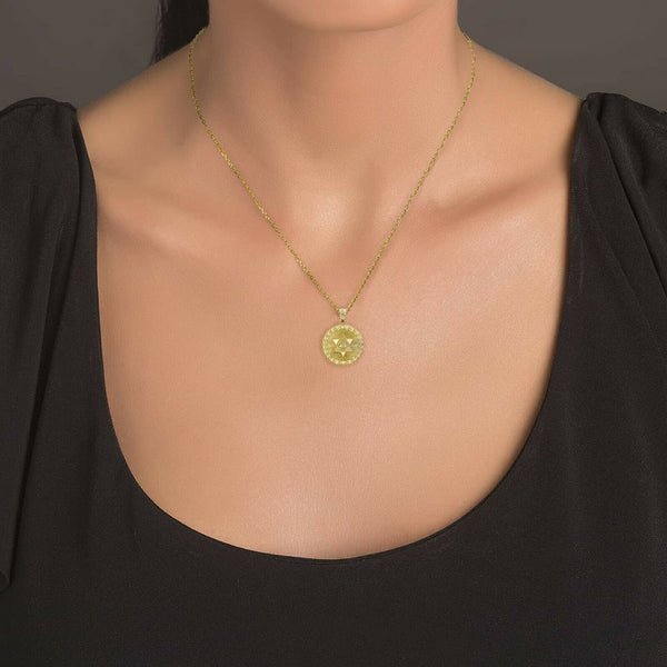 14K Solid Gold Star of David All-Seeing Eye Coin Pendant Necklace