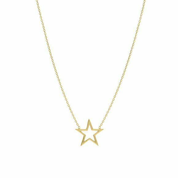 14K Solid Yellow Gold Mini Star Cut Out Necklace 16"-18" adjustable -Minimalist