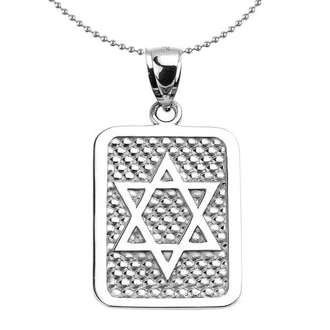 925 Sterling Silver Star of David Engrave Dog Tag Pendant Necklace Made in US