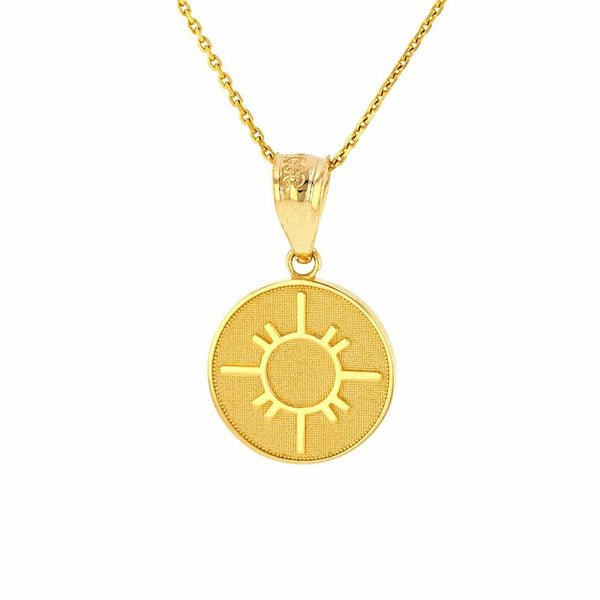 14k Solid Gold Native American Geometric Sun Symbol Pendant Necklace