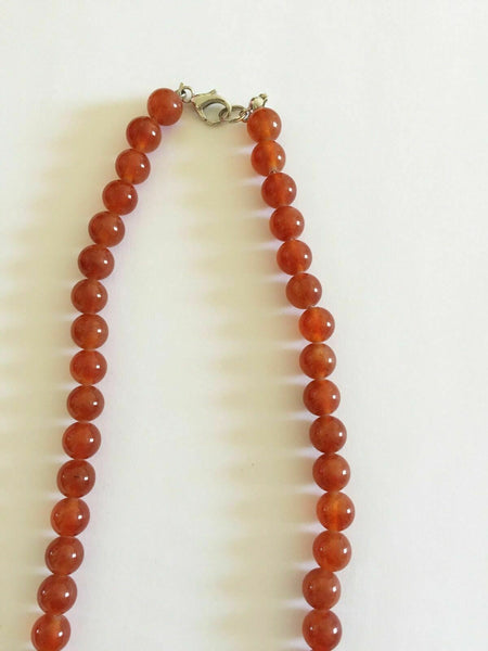 Red Round Jade Beads Necklace 16 inches