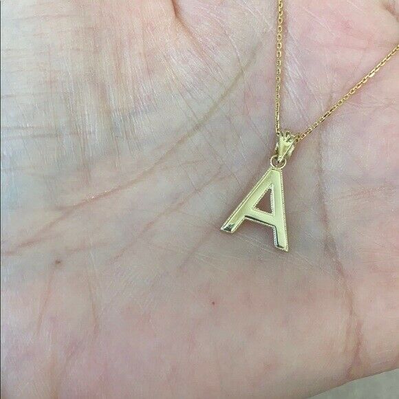 10k Solid Gold Small Initial Letter N Pendant Necklace Personalize Milgrain