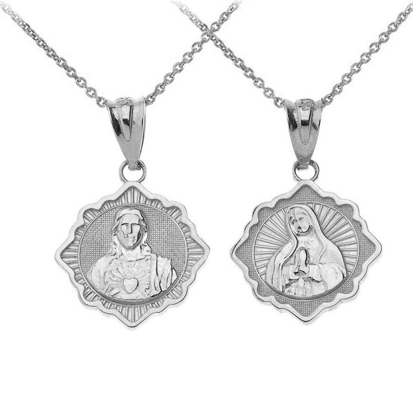 Sterling Silver Reversible Virgin Mary and Jesus Christ Pendant Necklace