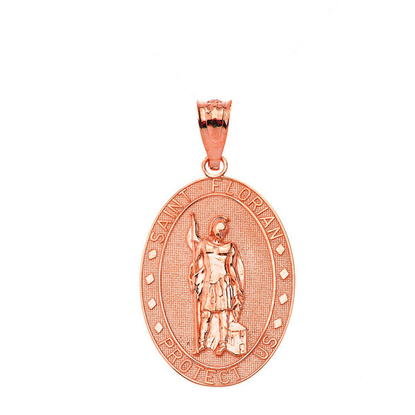 14k Solid Gold St. Saint Michael Protect Us Pendant Oval Yellow White Rose