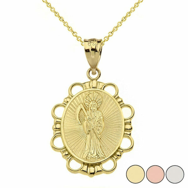 14K Solid Yellow Gold Santa Muerte Charm Pendant Necklace 16" 18" 20" 22"