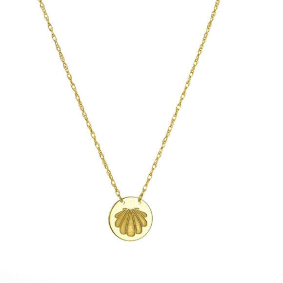 14K Solid Gold Mini Disk Etched Shell Dainty Necklace - Minimalist