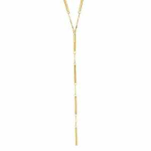 14K Solid Yellow Gold Hawley St. Forcentina Bar Drop Dangle Lariat Necklace