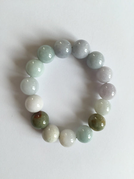 NWOT Round Beads Jade Bangle Bracelet - White Light Green